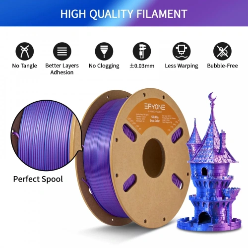 ERYONE Silk Dual-Color PLA, Blue & Purple